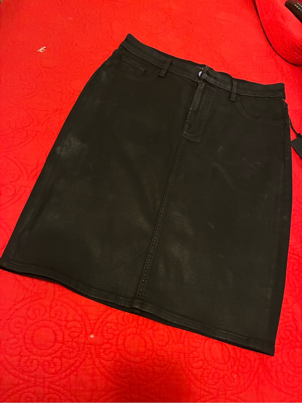 Jen7 Black Coated Denim Skirt NWT
